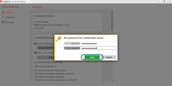 تعریف رمزعبور(Password) بر روی نرم افزار AnyDesk