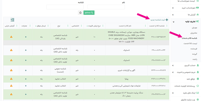 جستجو شناسه کالا و خدمت در مالیتور